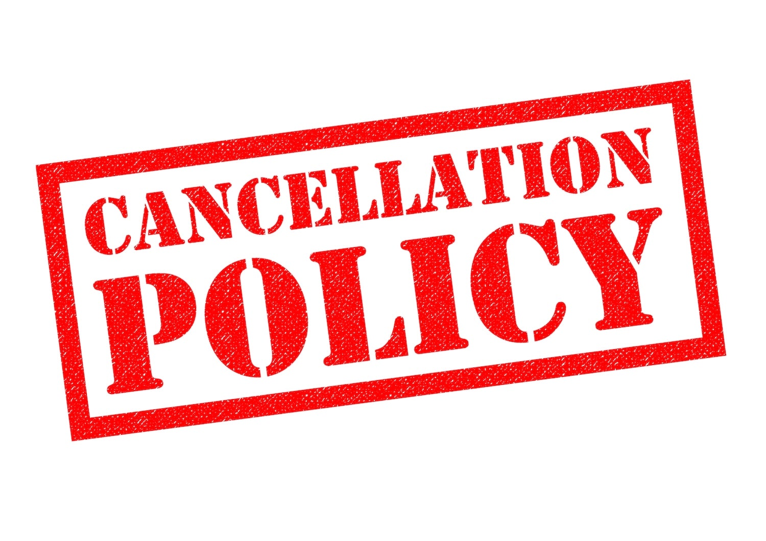 CANCELLATION POLICY red Rubber Stamp over a white background.