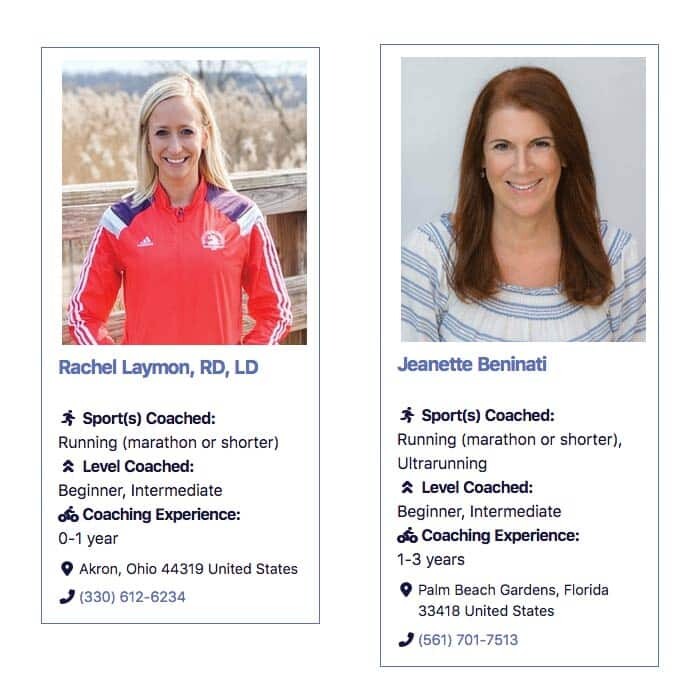UESCA coaches directory with two women coaches