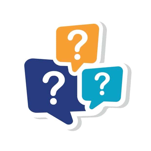 A group of colorful chat bubbles with question marks