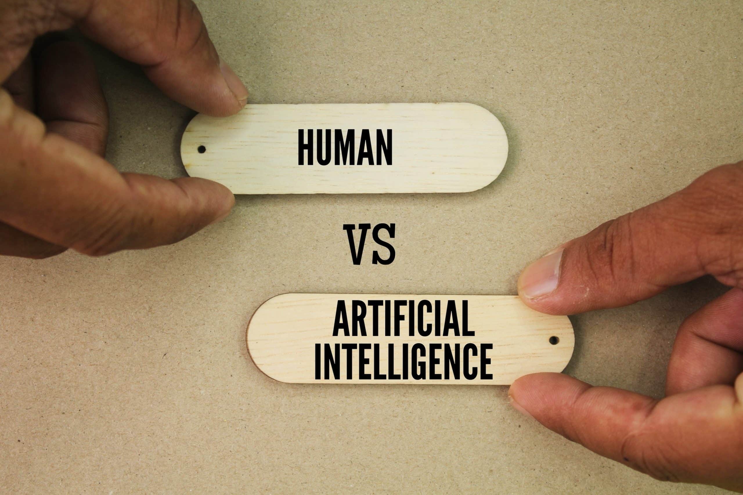 Hands holding wooden signs with words AI-generated content may be incorrect.