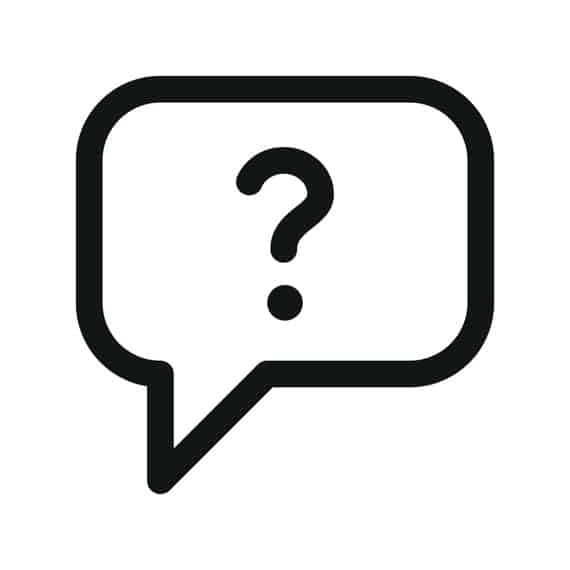 A black and white question mark in a speech bubble

